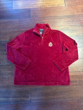 Ralph Lauren Velour Women’s Quarter Zip Jacket Medium Petite Gold Crest Emblem